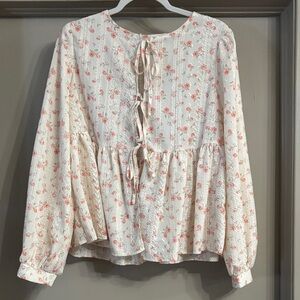 SHEIN Cream and Pink Floral Blouse